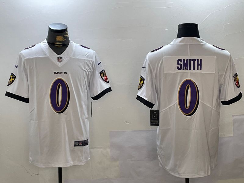 Men Baltimore Ravens 0 Smith White Second generation 2024 Nike Limited NFL Jersey style 1